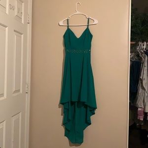 Dark green teen half up half down formal dress with back lacing